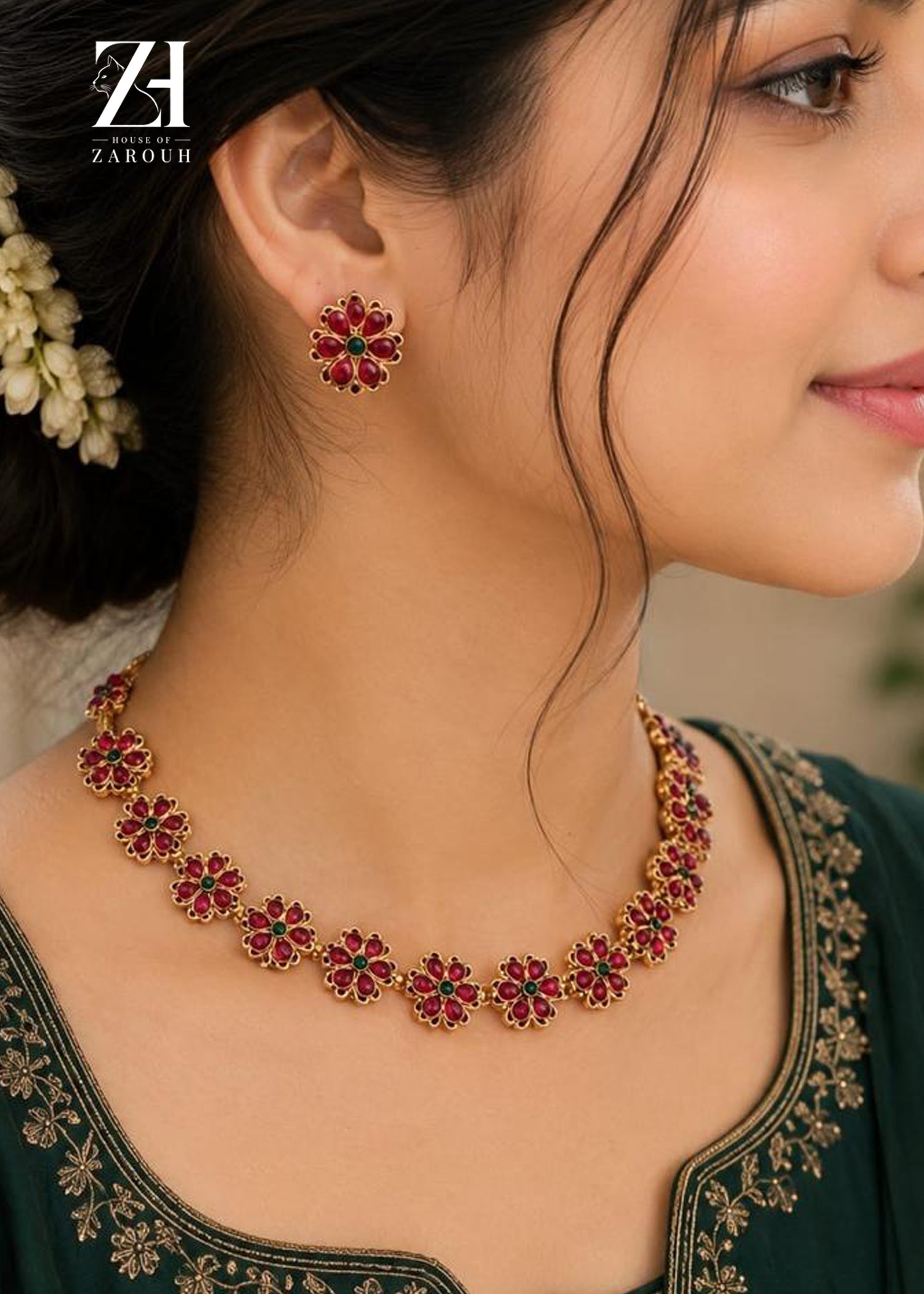 Puspanjali Ruby Kemp Floral Choker