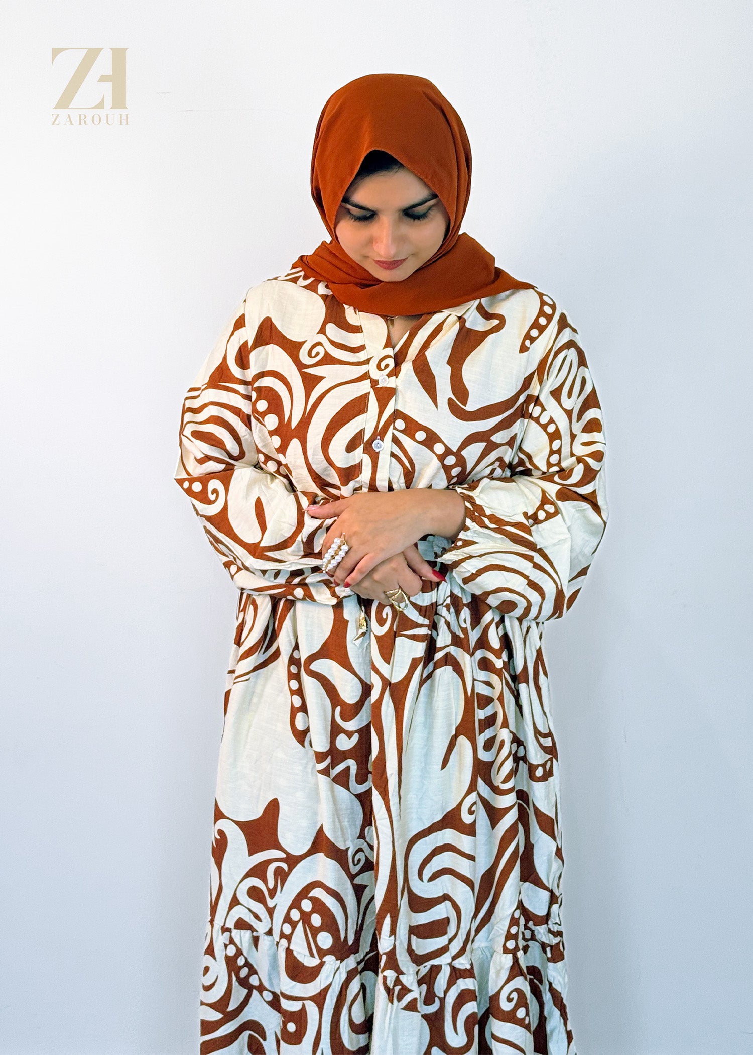 Brown Abstract Printed Dress