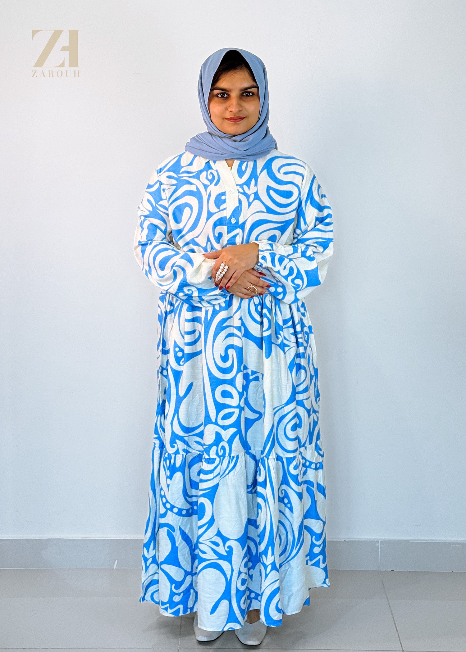 Blue & White Abstract Printed Dress