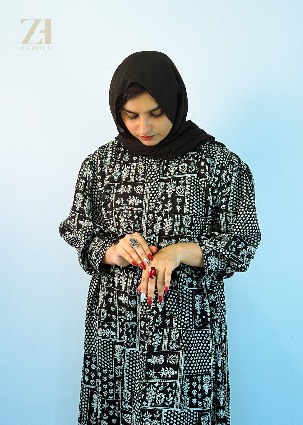 Black Printed Modest fit