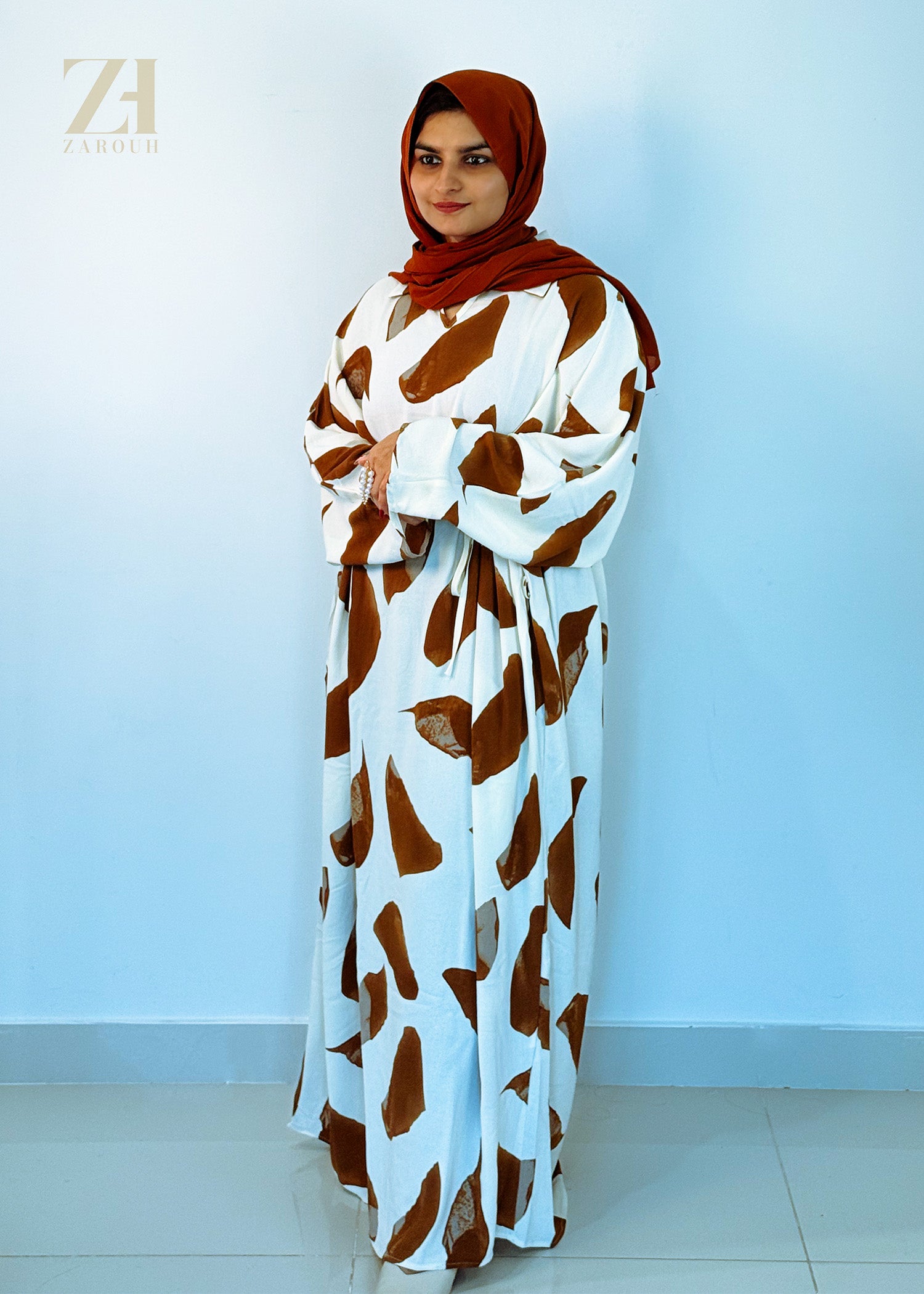 Brown Abstract Printed Kaftan