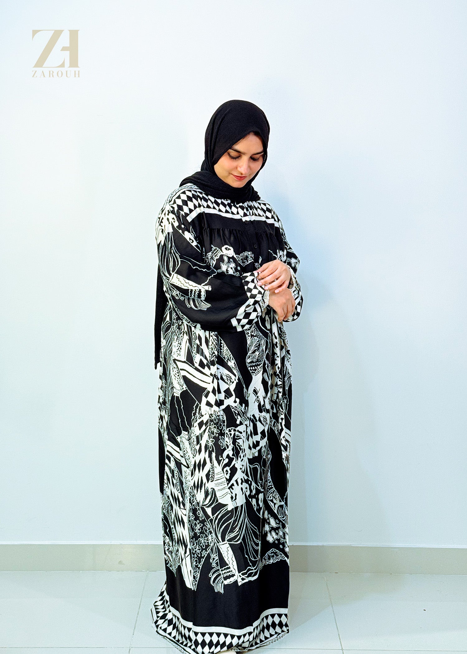Black & White Printed Modest Dress