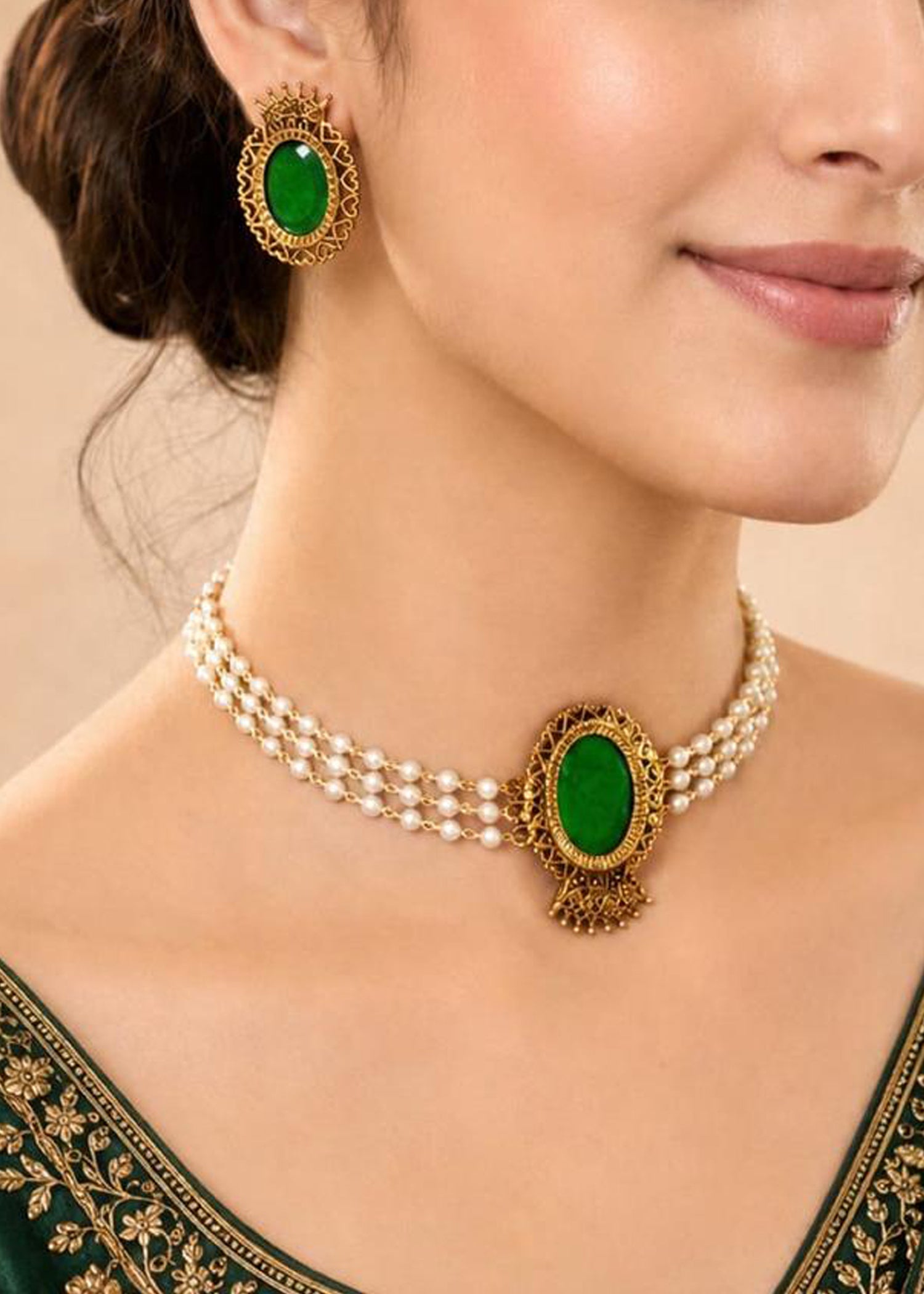 Maragatha Pearl Strand Choker Set
