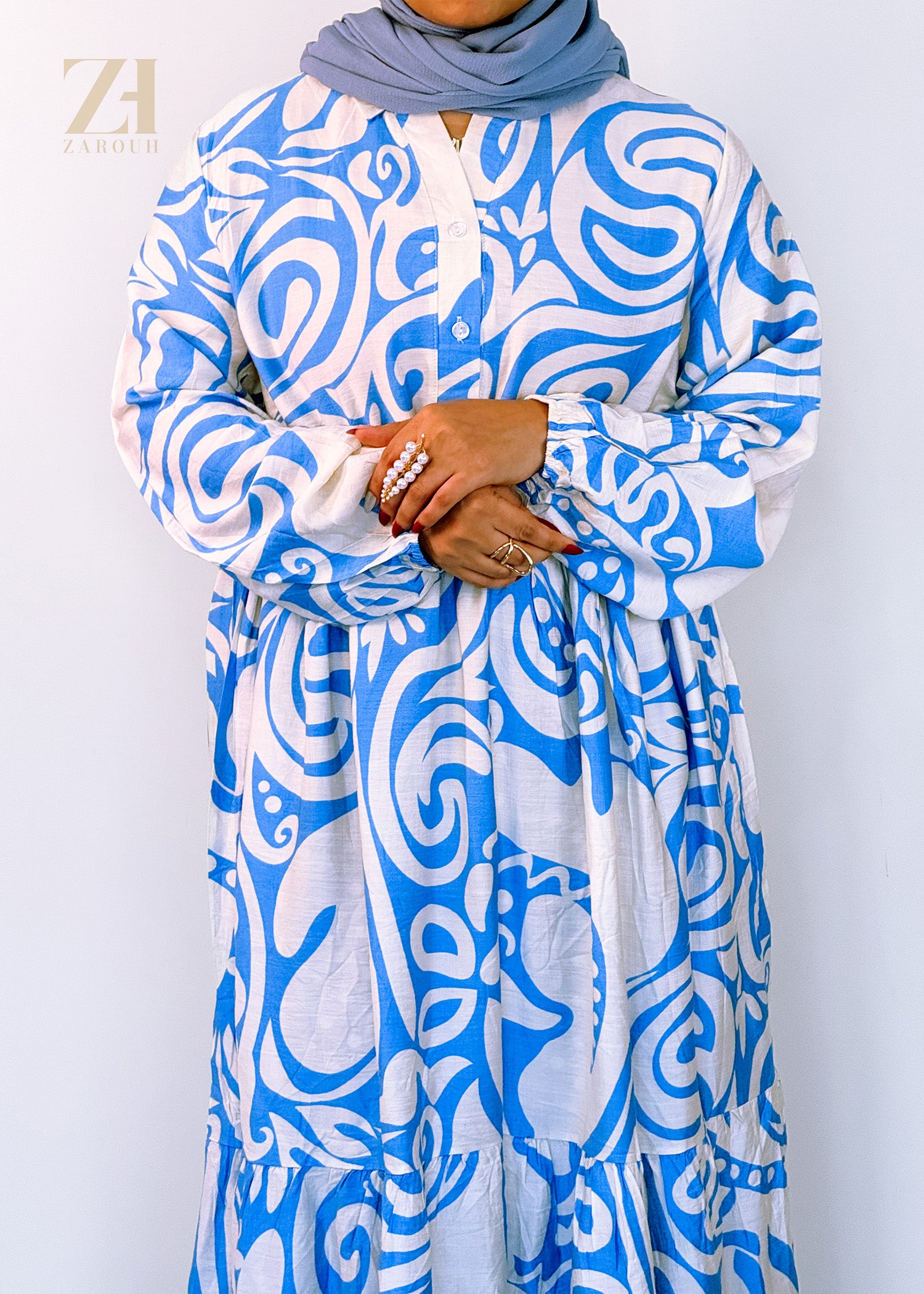 Blue & White Abstract Printed Dress