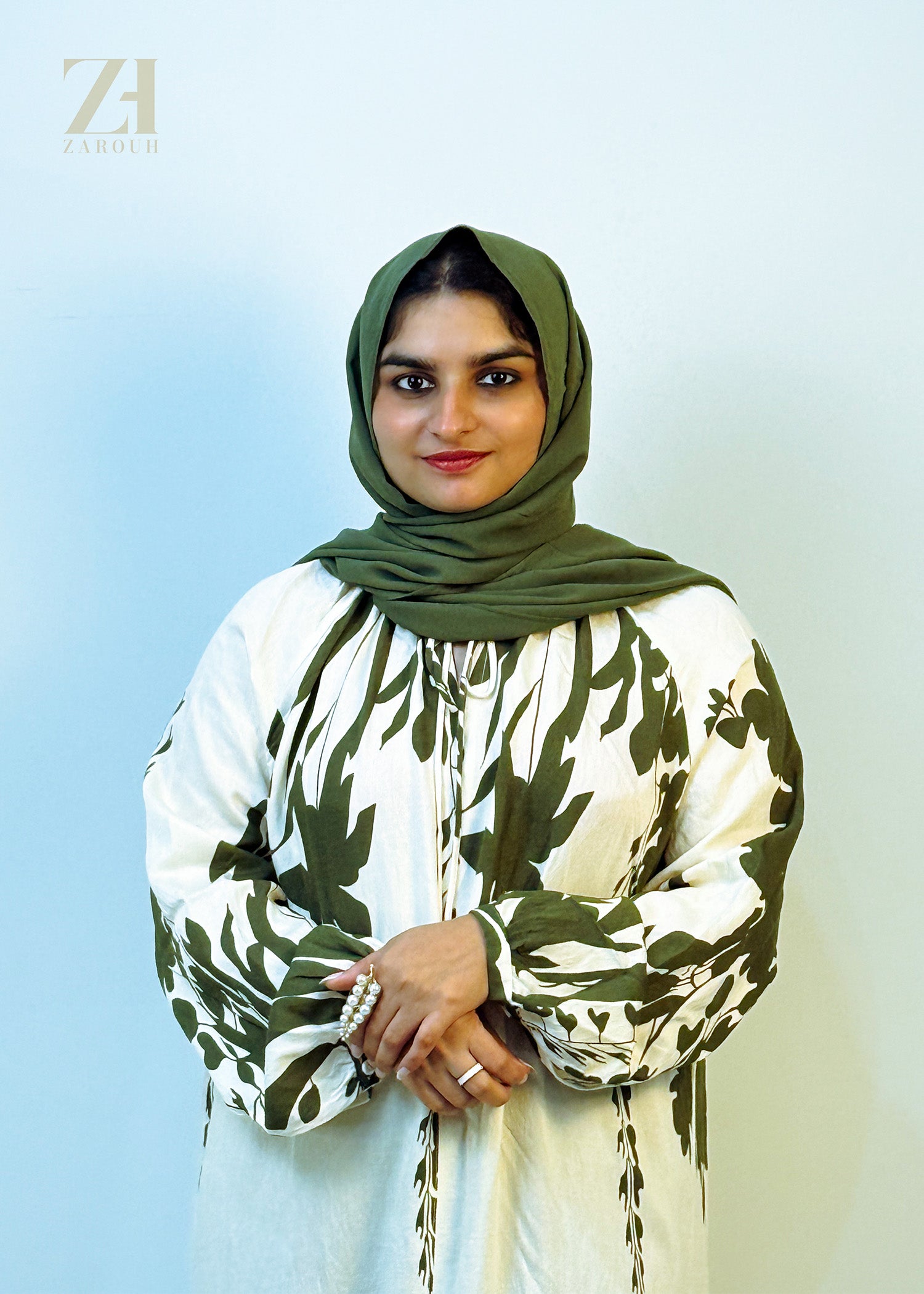 Olive Green & White Floral