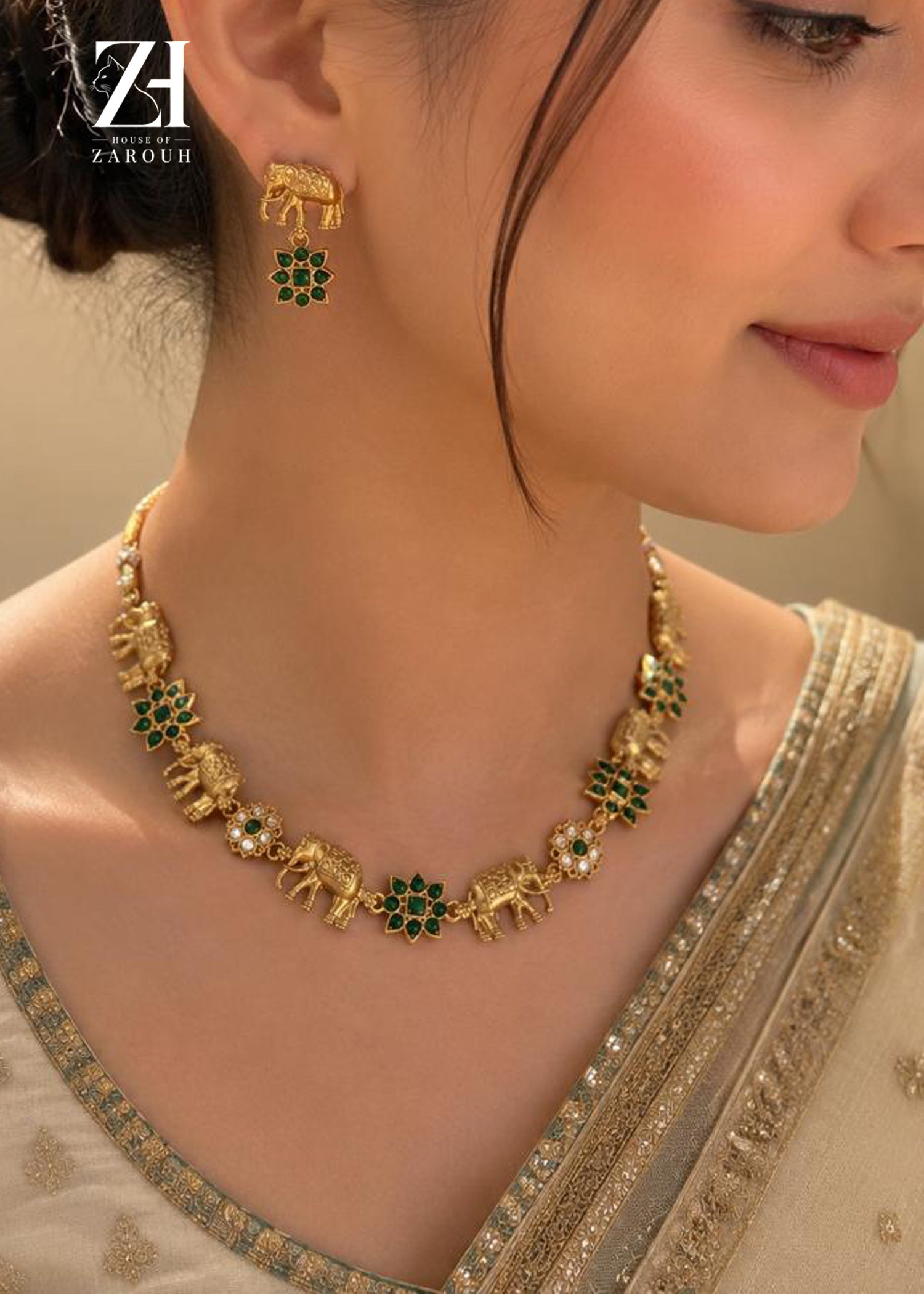 Royal Gajraj Emarald Necklace Set