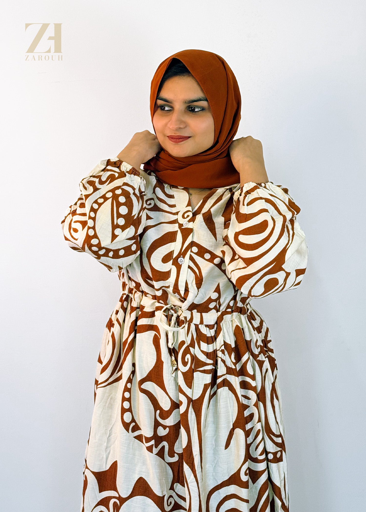 Brown Abstract Printed Dress