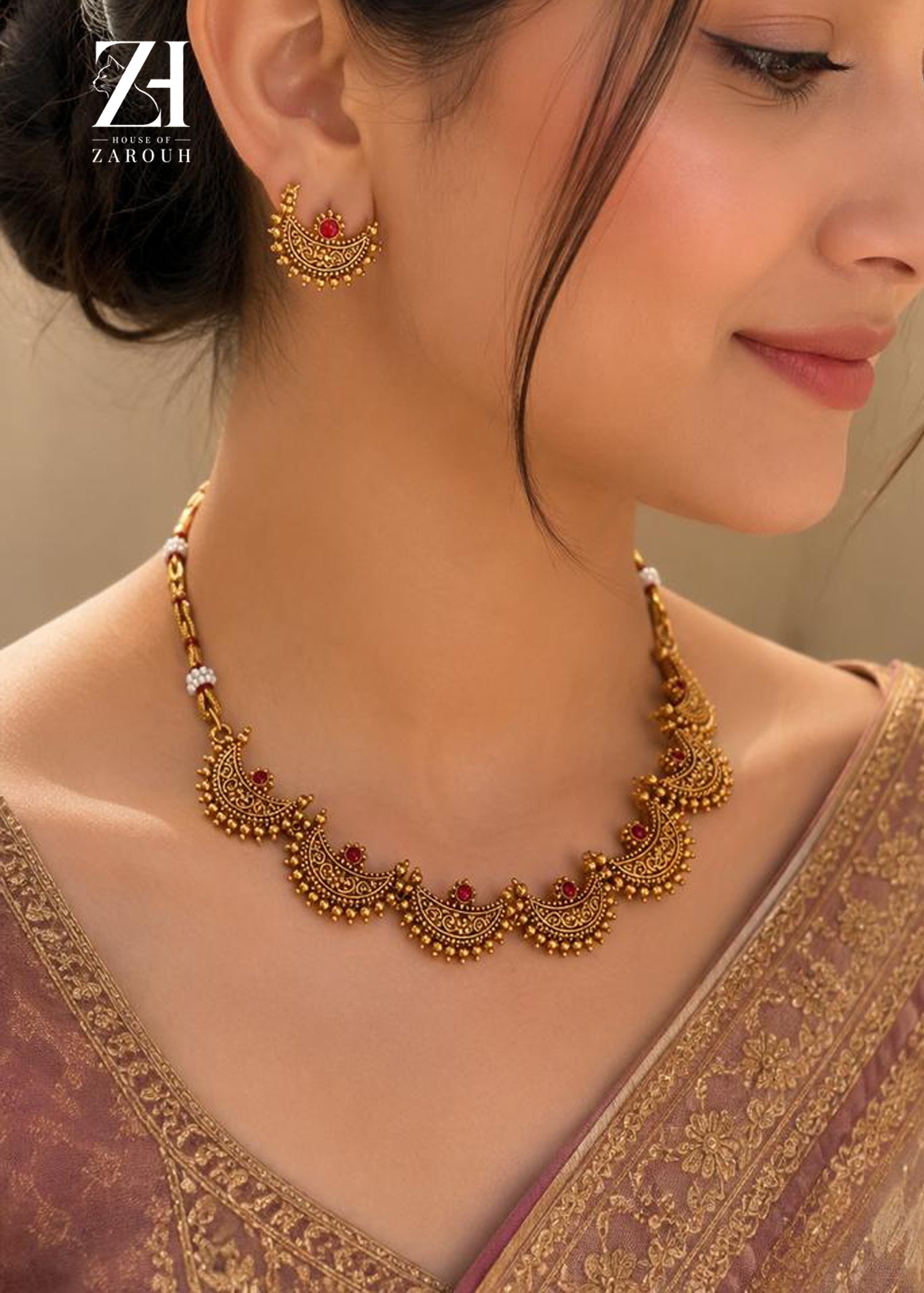 Antique Crescent Ruby Choker Set