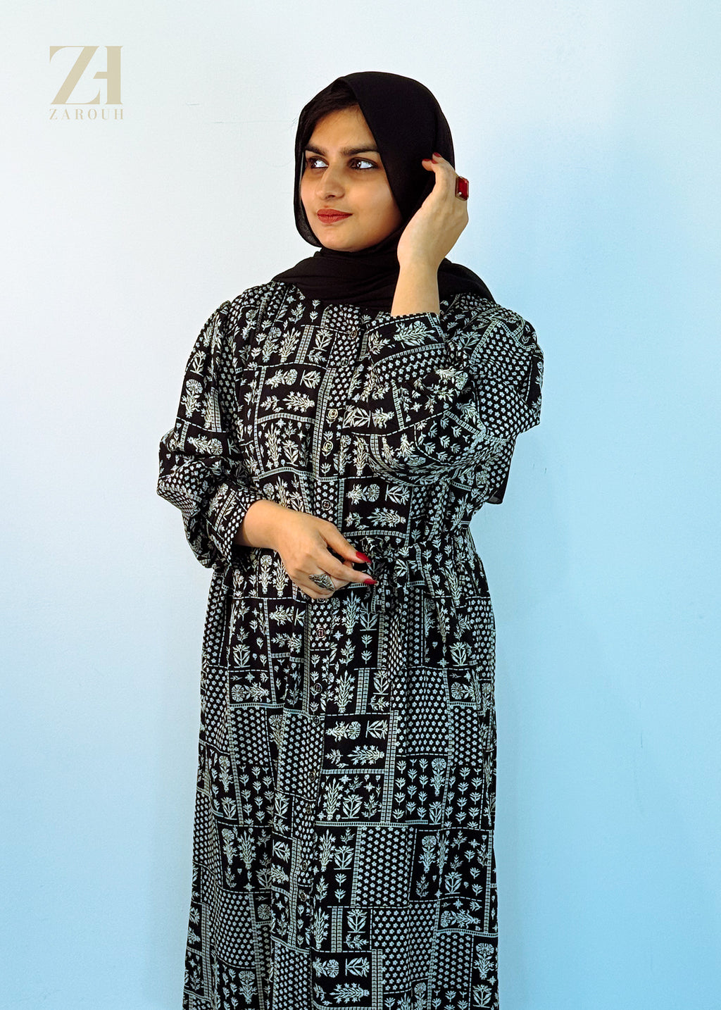 Black Printed Modest fit