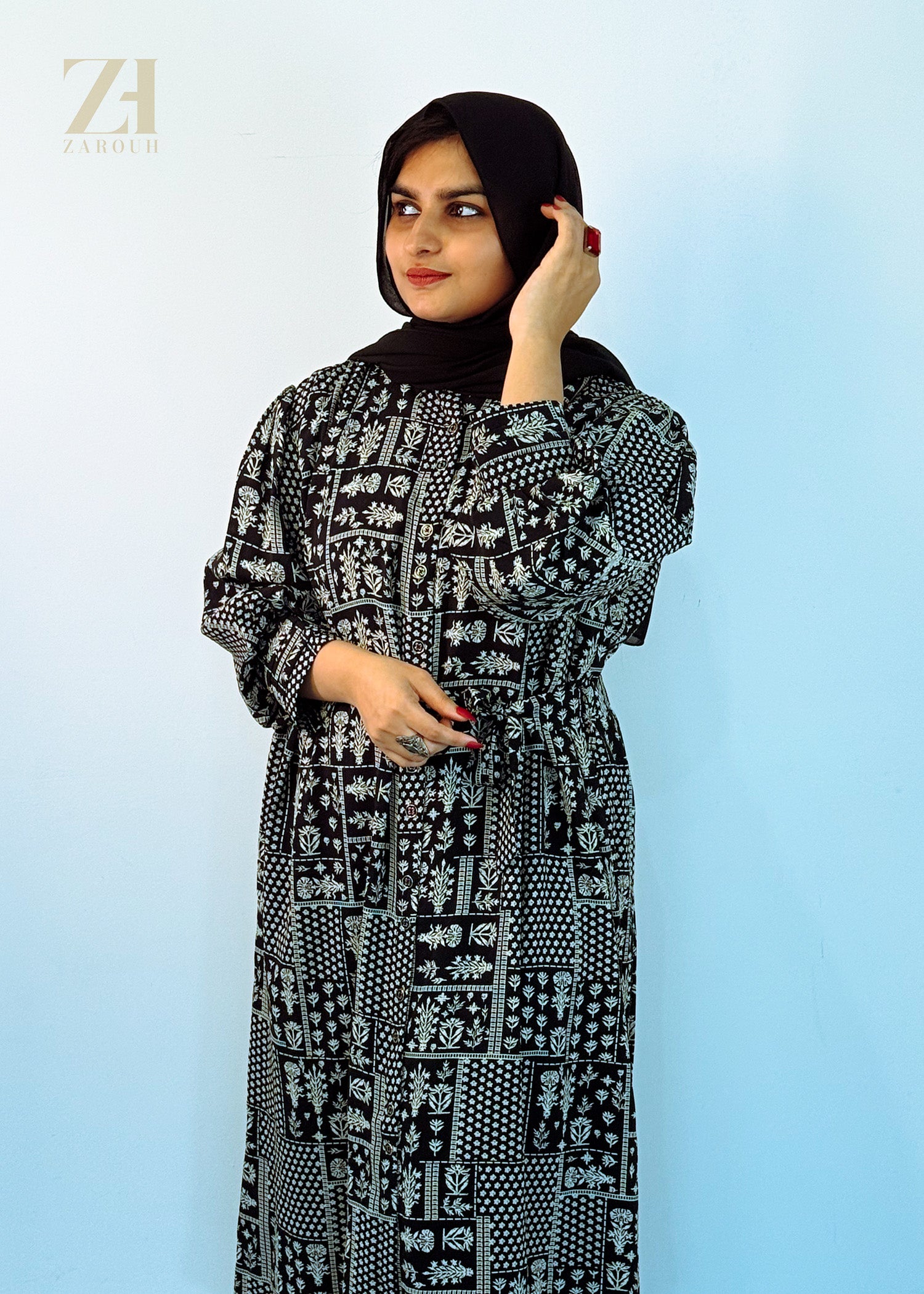 Black Printed Modest fit