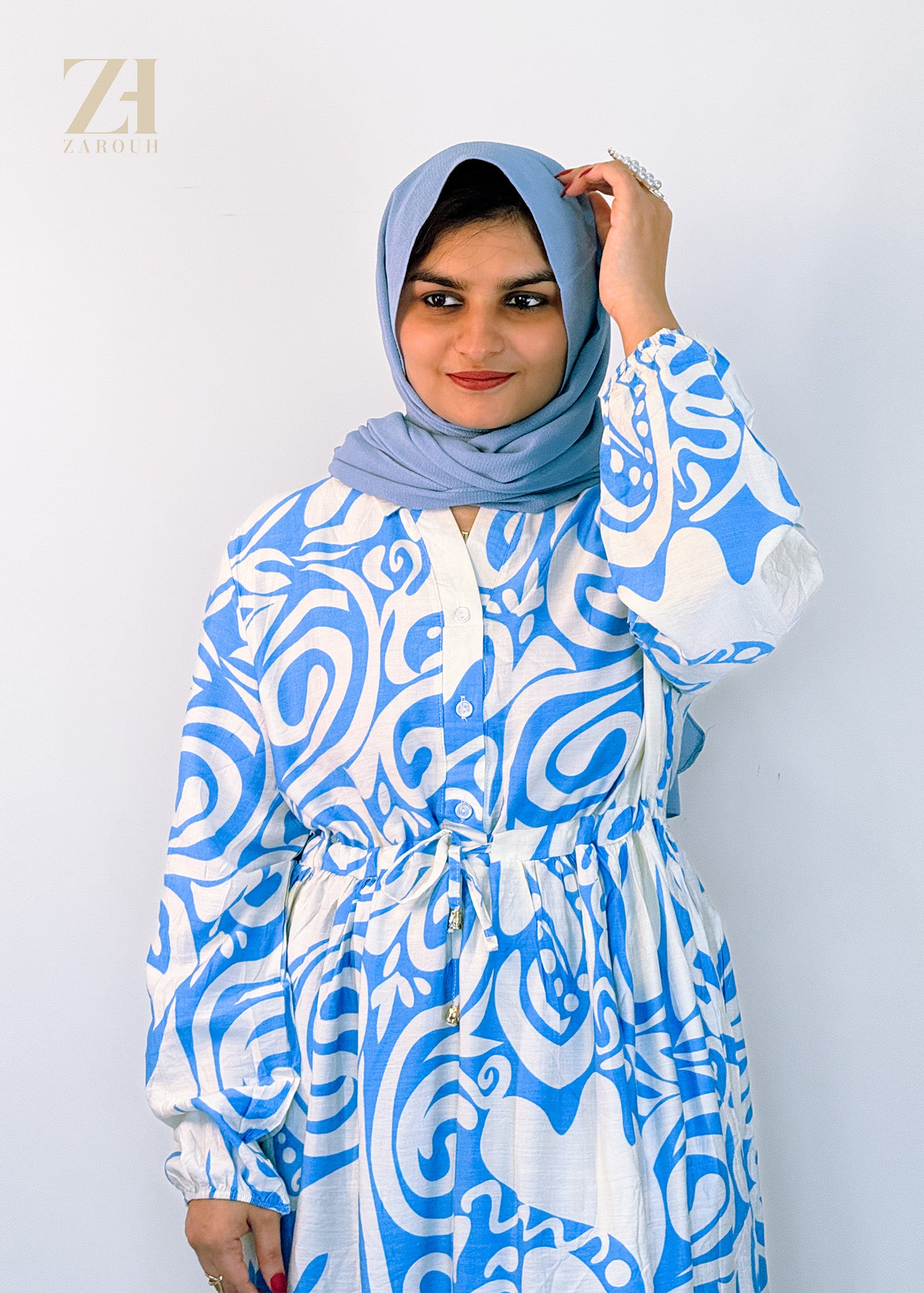 Blue & White Abstract Printed Dress