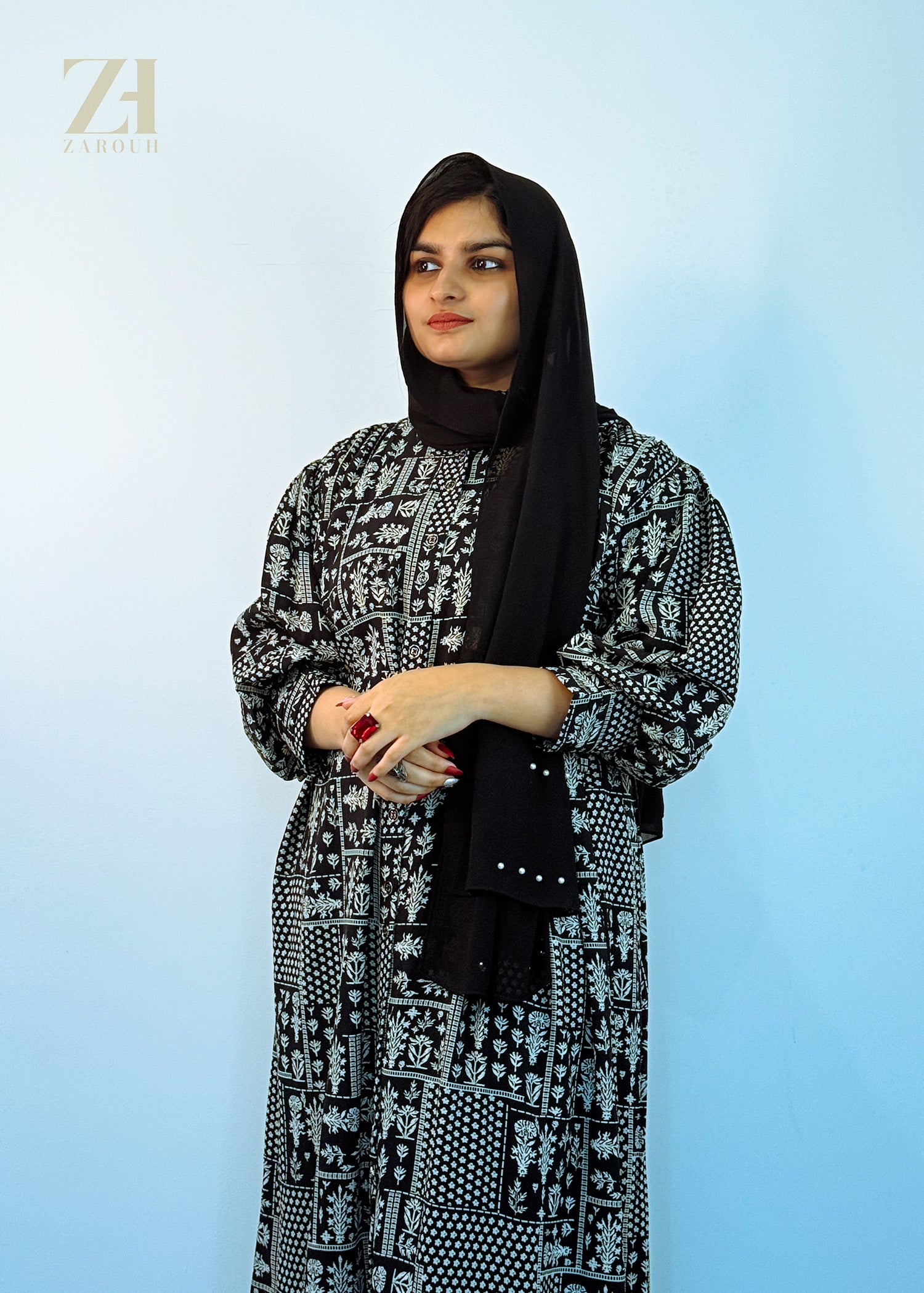 Black Printed Modest fit