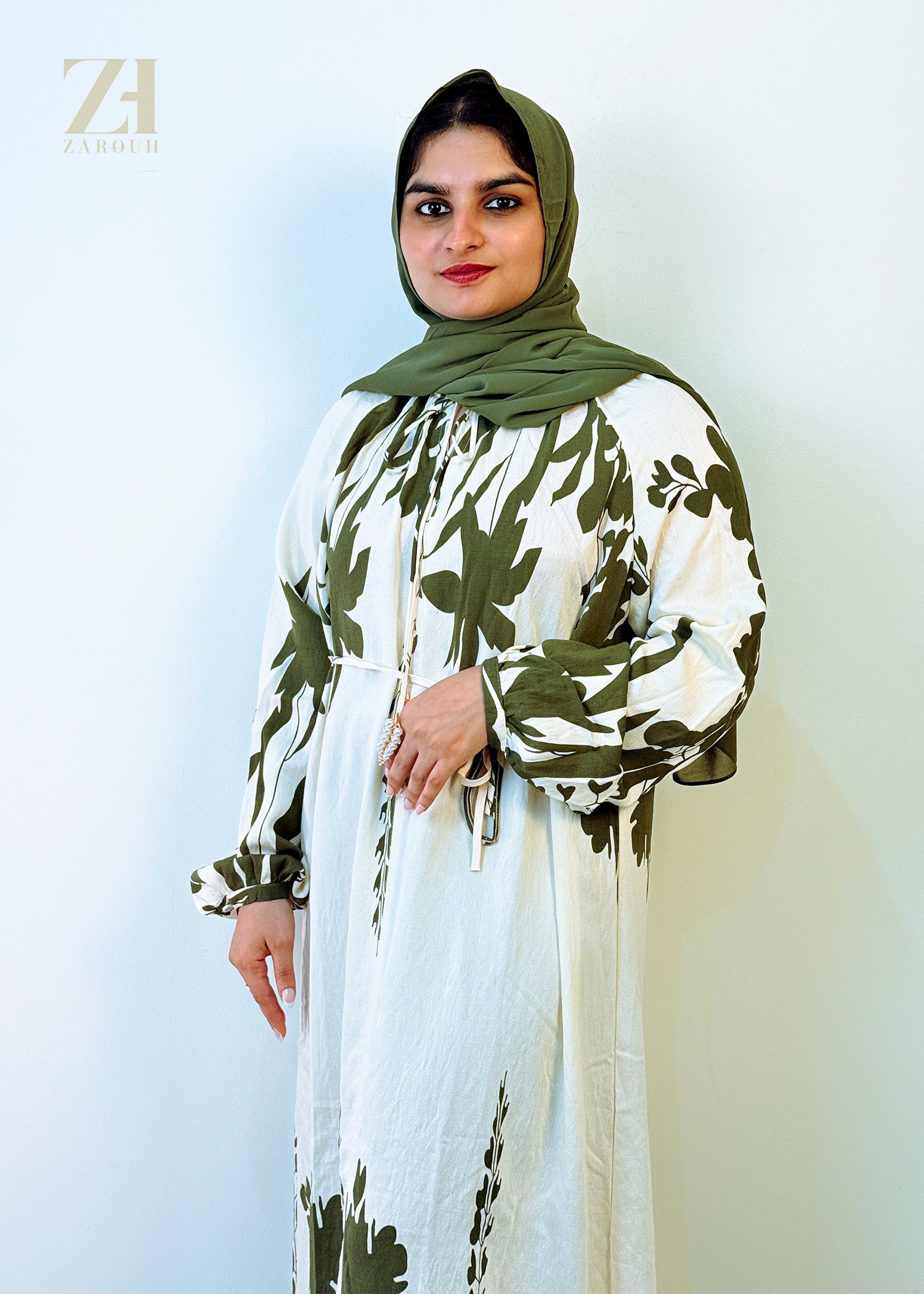 Olive Green & White Floral