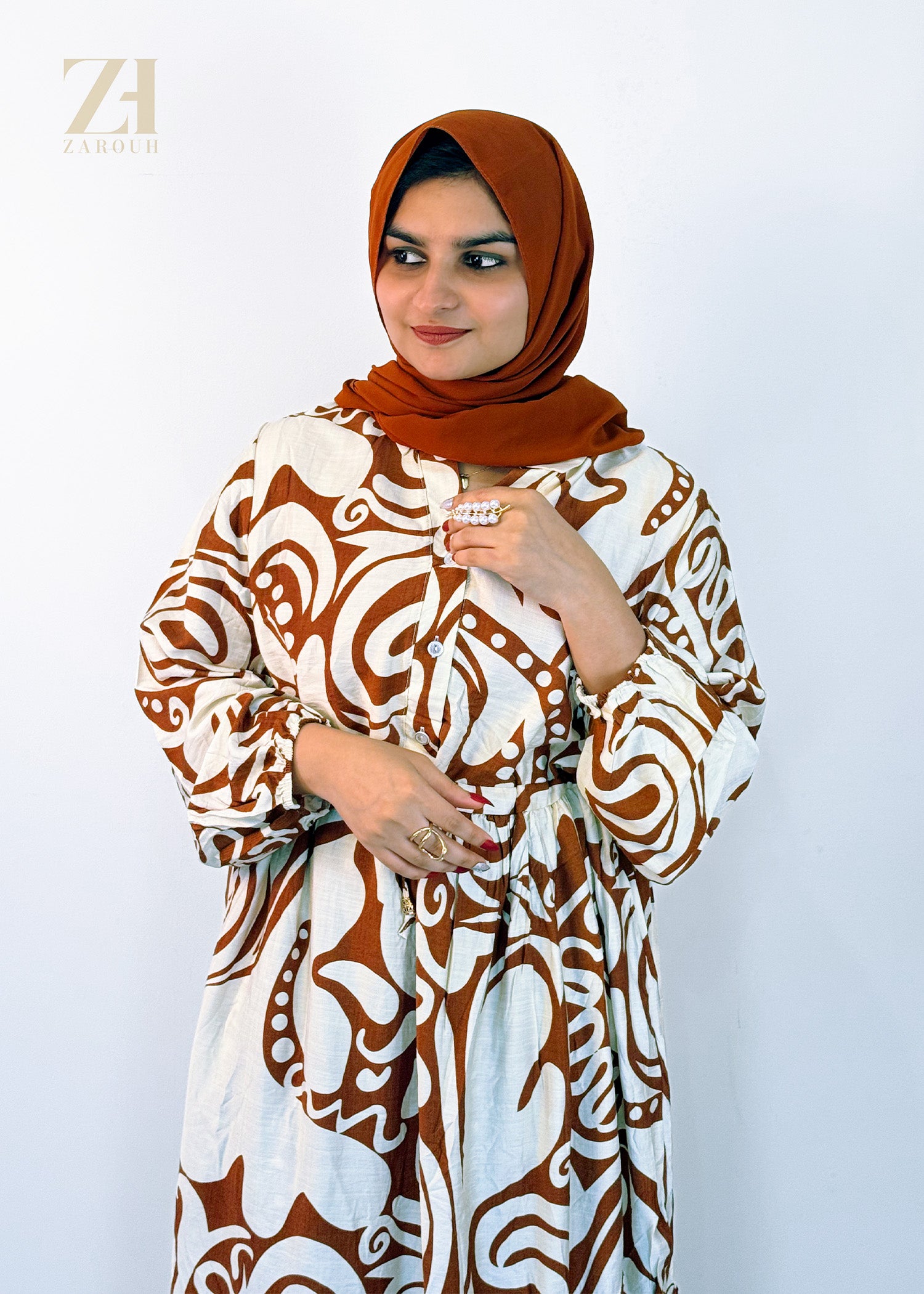 Brown Abstract Printed Dress