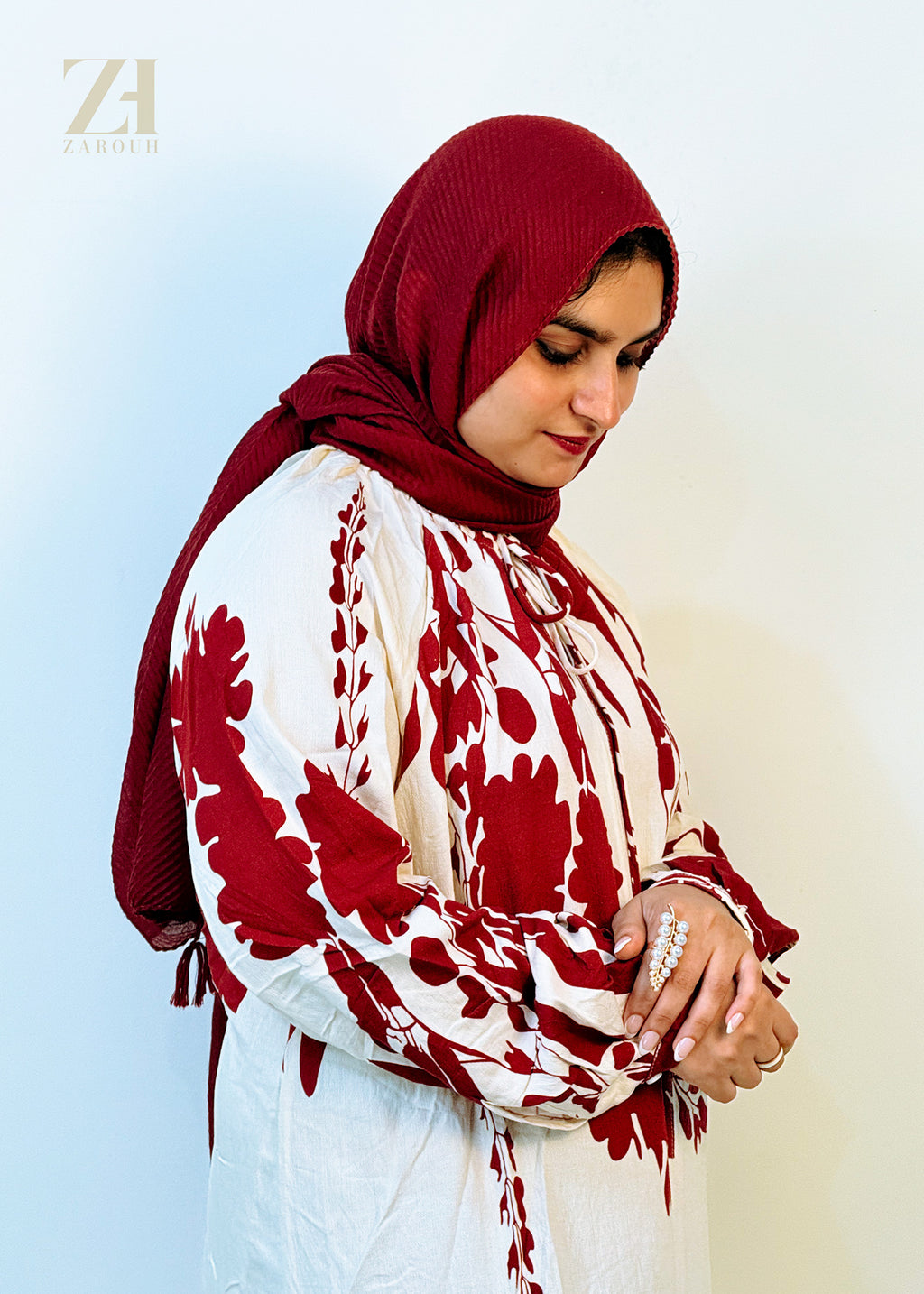 Red & White Floral Maxi