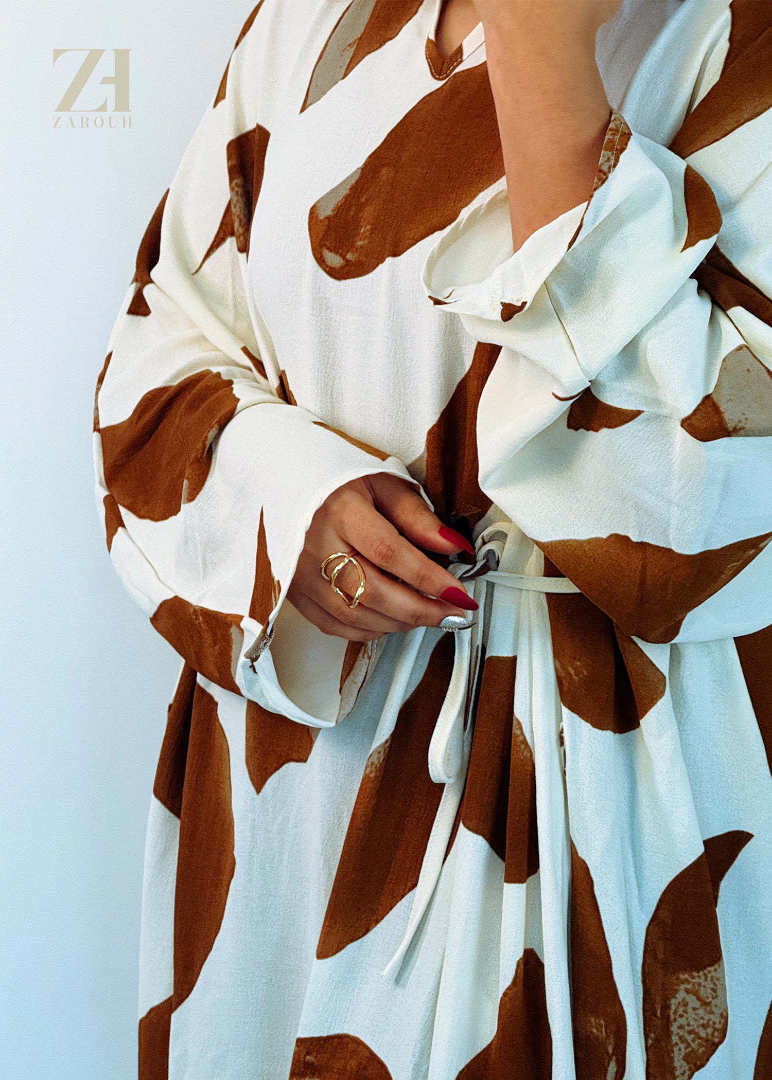 Brown Abstract Printed Kaftan