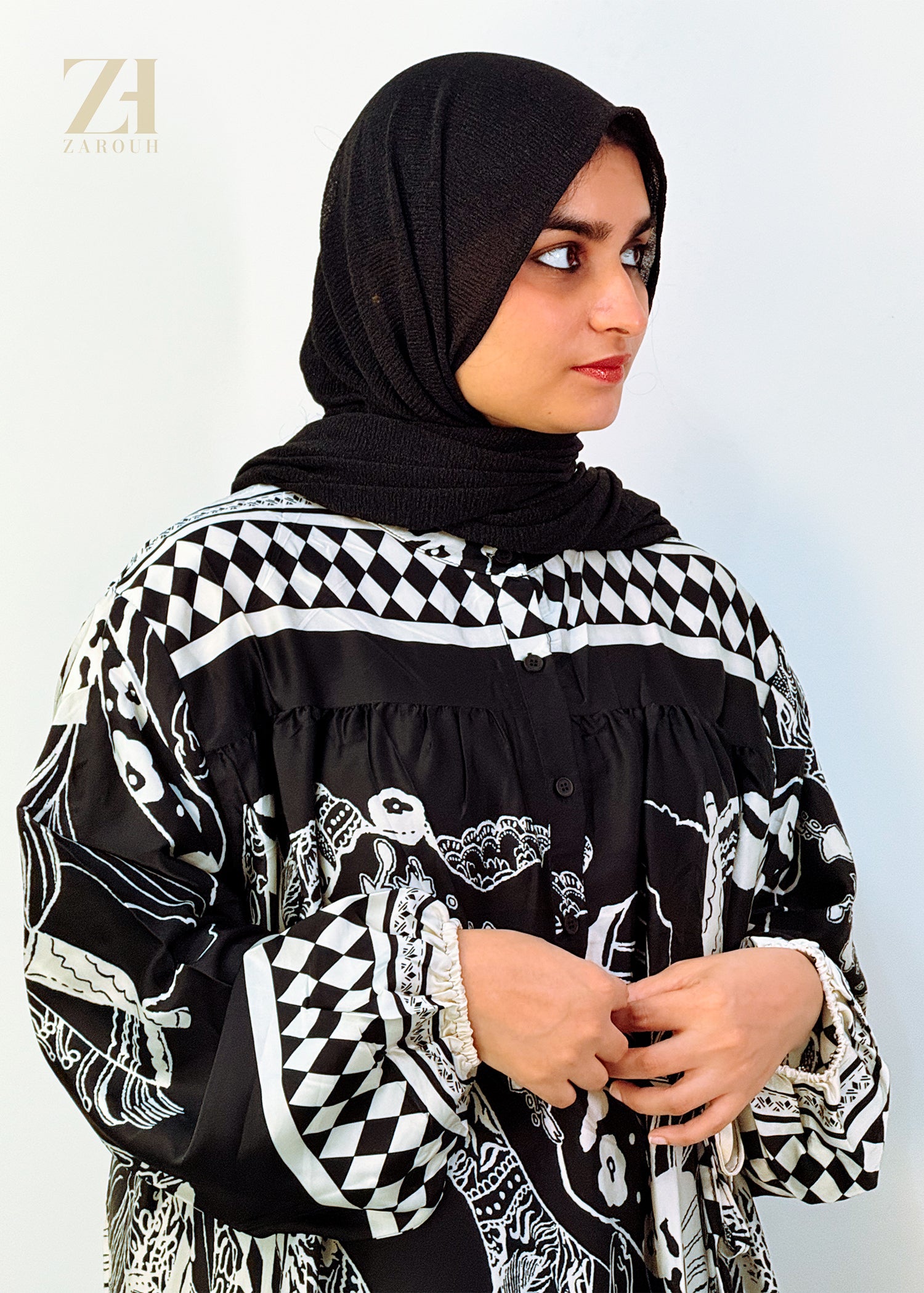 Black & White Printed Modest Dress