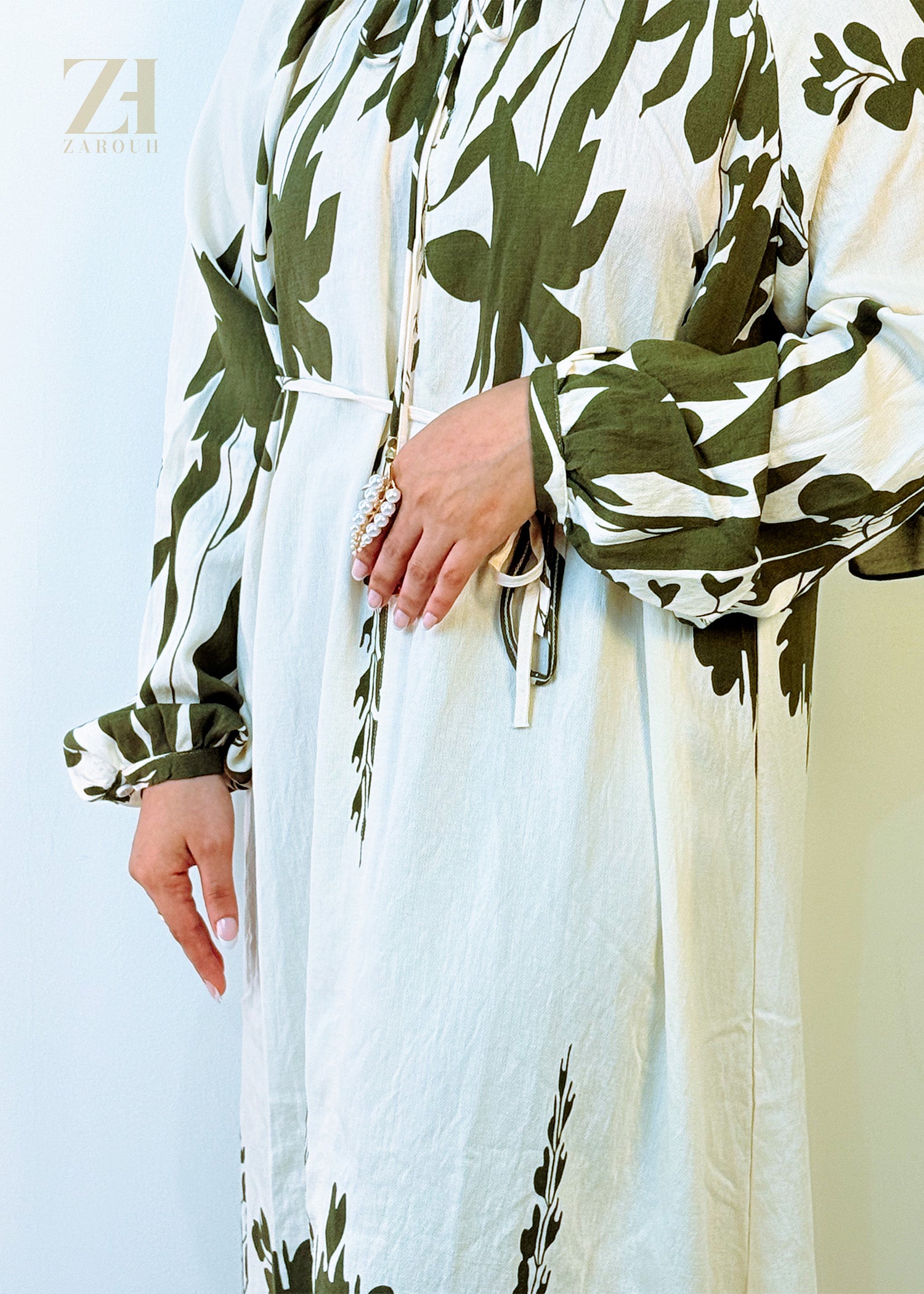 Olive Green & White Floral