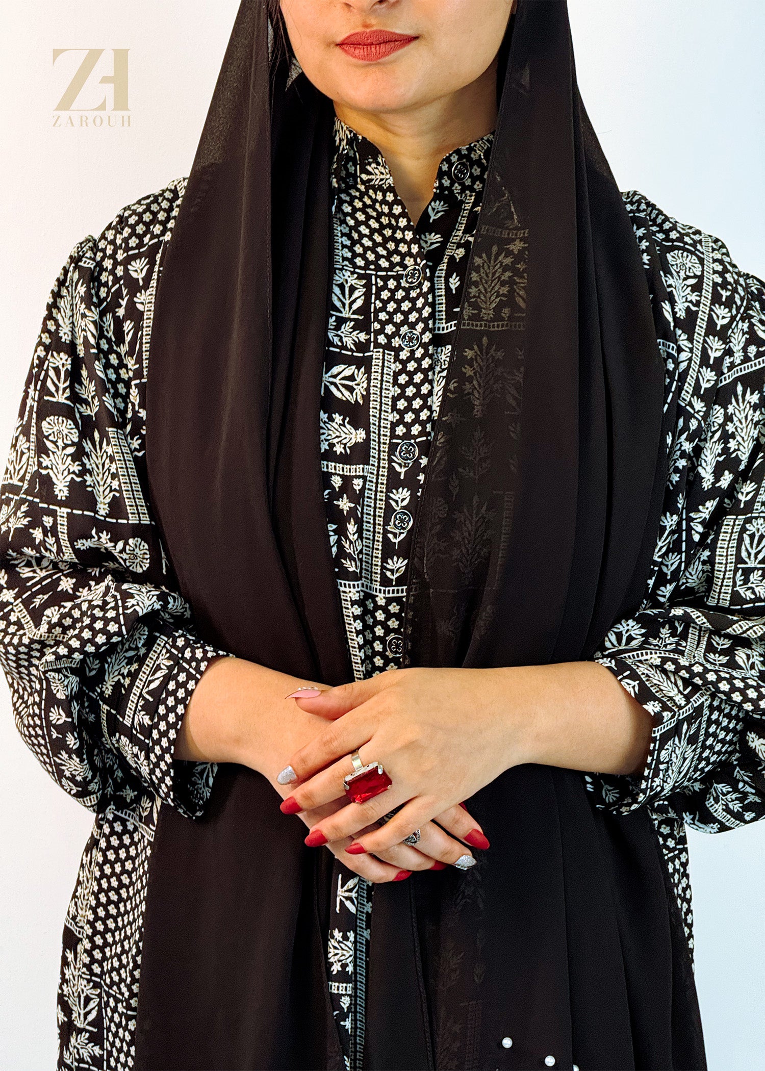 Black Printed Modest fit