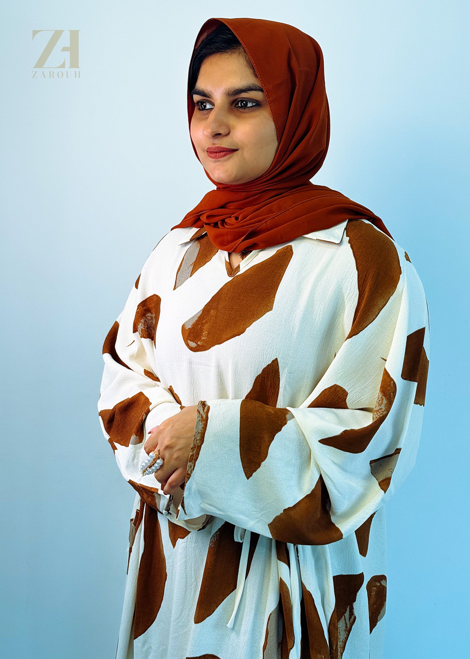 Brown Abstract Printed Kaftan