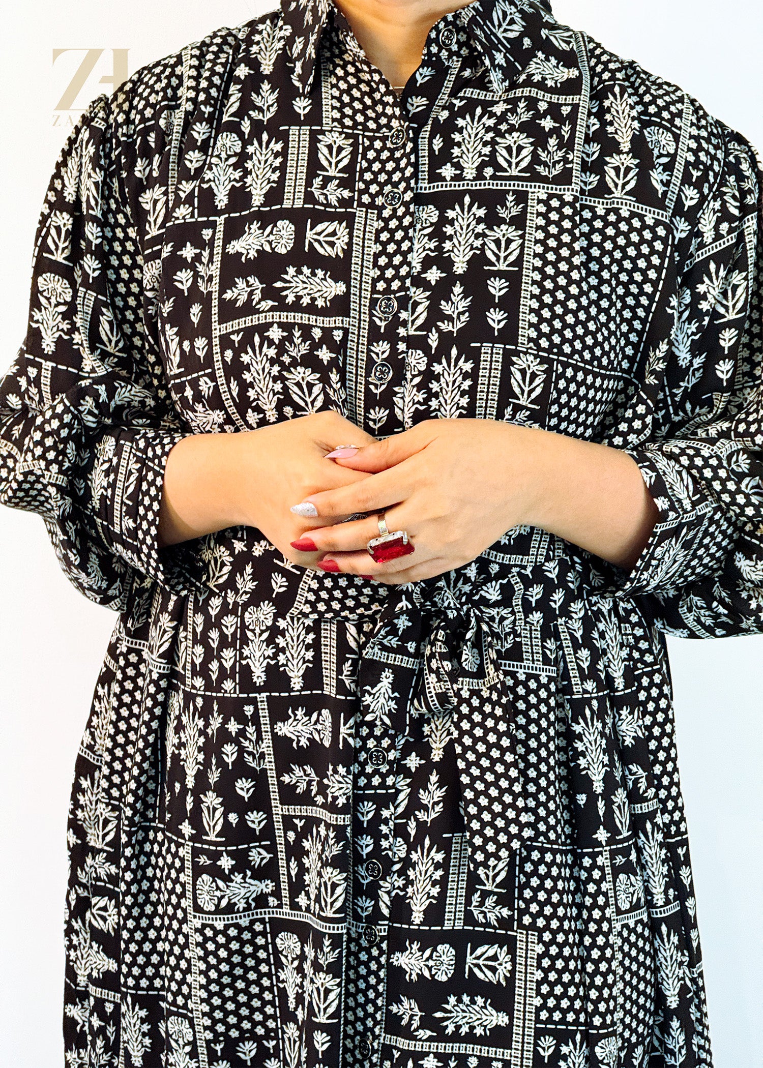 Black Printed Modest fit