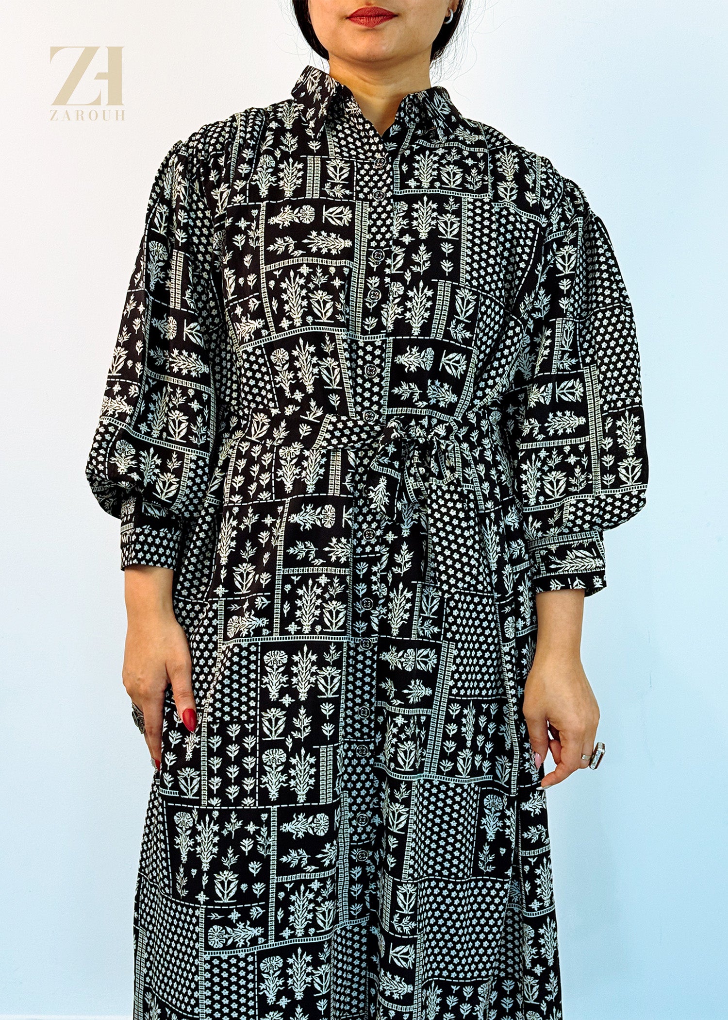 Black Printed Modest fit