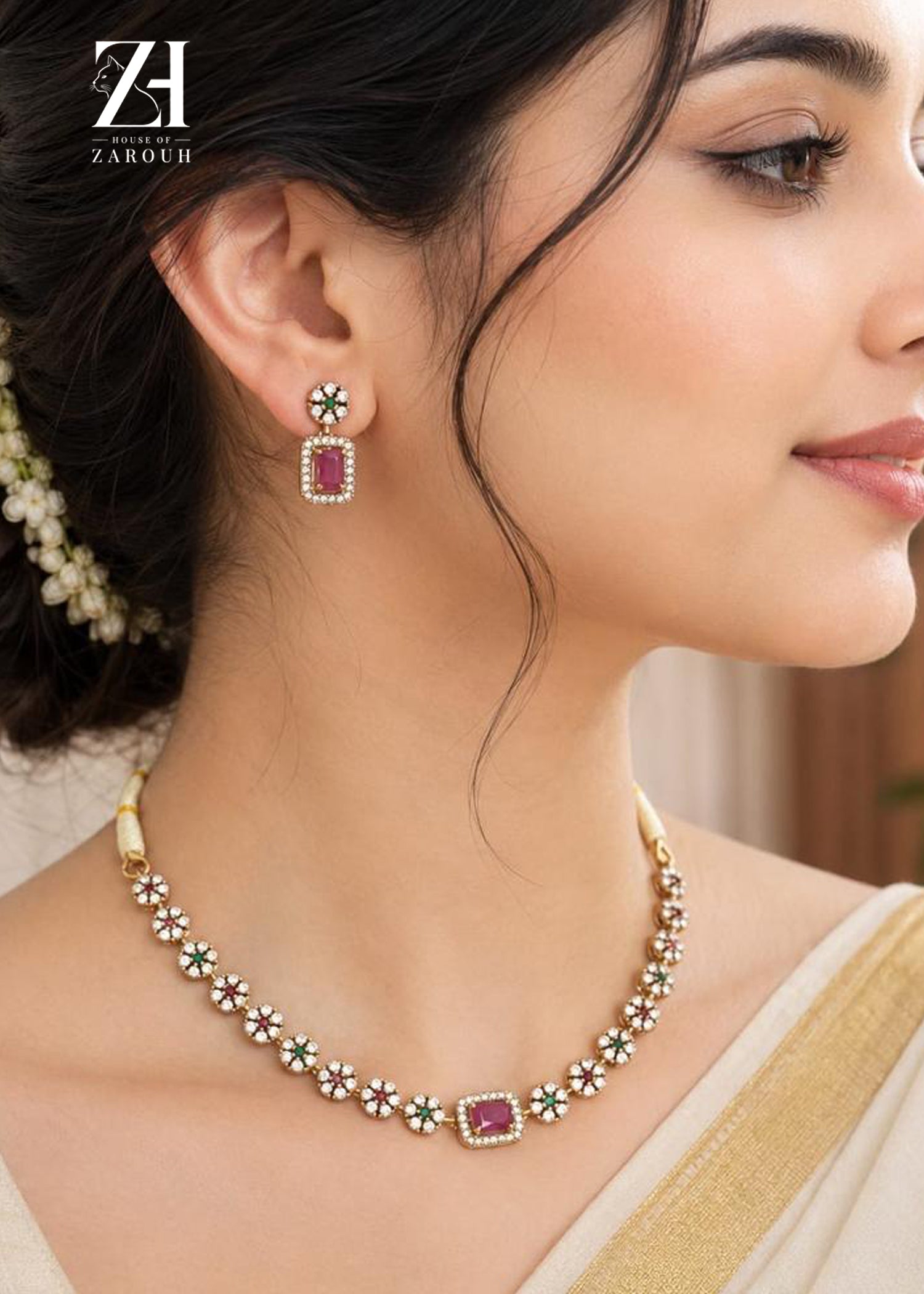 Emerald & Ruby CZ Choker Set