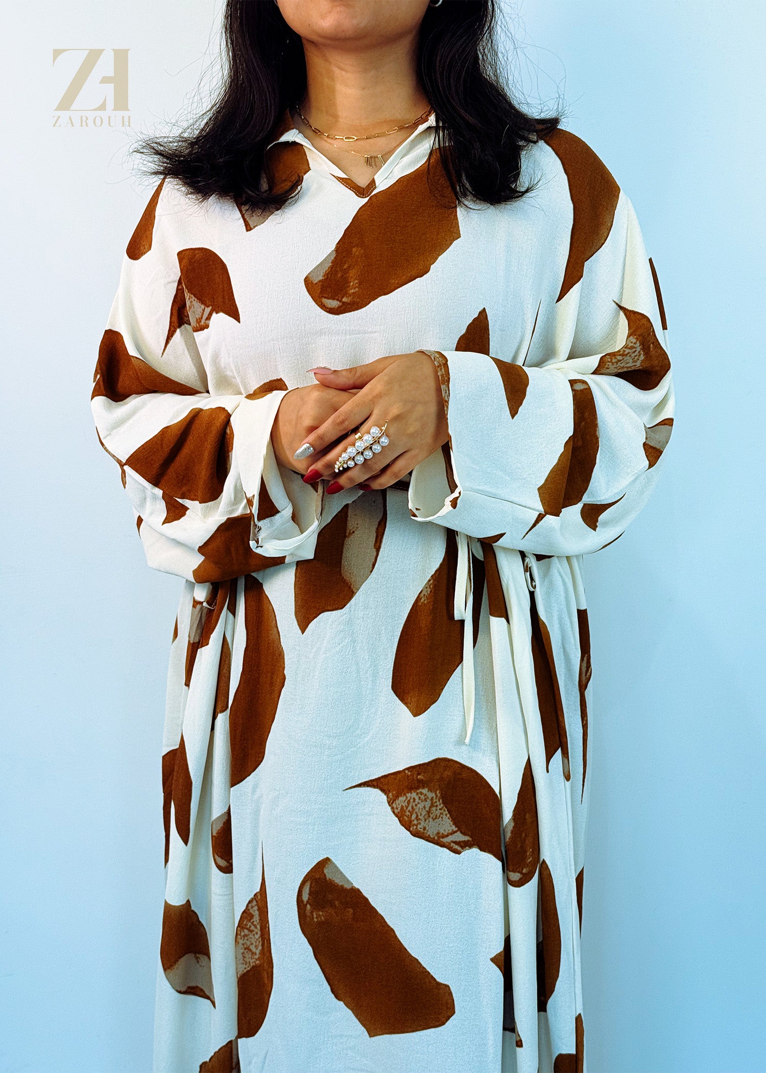Brown Abstract Printed Kaftan